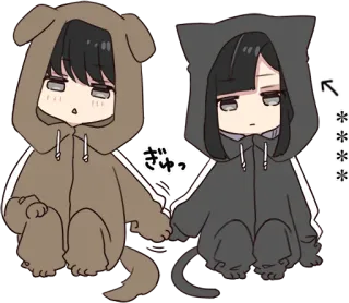🧁 ぎゅっ Animé, Chien, Chat, Sweat à capuche, Mignon, Kawaii telegram sticker