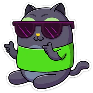 😎 cat, sunglasses, cartoon, sticker, animal, thumbs up, cool, green shirt telegram sticker