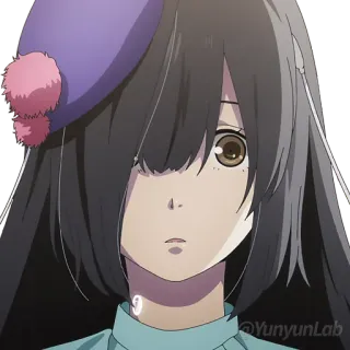 😳 @yunyunlab Anime, Karakter, Potret, Berambut cokelat, Topi telegram sticker