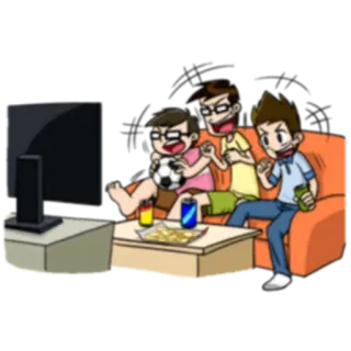 📺 cartoon, watching TV, soccer, friends, relaxing, couch telegram sticker