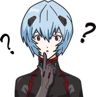 🤔 Rei Ayanami Neon Genesis Evangelion anime, rei ayanami, evangelion, question mark, confused, thinking telegram sticker