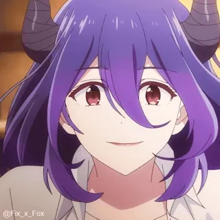 ☺️ アニメ, 悪魔, 角, 紫髪, 笑顔, 可愛い whatsapp sticker