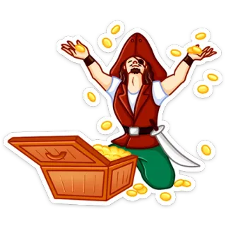 🤑 pirate, trésor, or, coffre, dessin animé, épée, chapeau telegram sticker