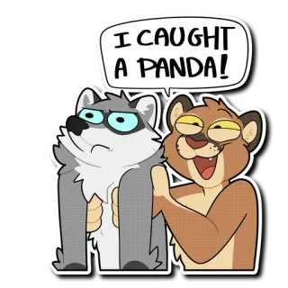 😃 I CAUGHT A PANDA! szop pracz, panda, zwierzę, kreskówka, lew, śmieszne telegram sticker