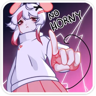 😠 NO HORNY ragazza anime, orecchie da coniglio, niente ormoni, meme, cartone animato whatsapp sticker