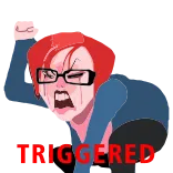 🌚 TRIGGERED 자극받은, 감정적인, 화난, 반응, 여자, 빨간머리, 만화 telegram sticker