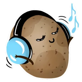 😧 土豆, 耳机, 音乐, 卡通, 贴纸, 听, 跳舞 telegram sticker
