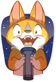 🔦 perro, corgi, linterna, animal, dibujo animado, noche whatsapp sticker