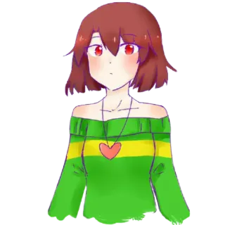 😍 Chara Undertale anime, game, character, red eyes, green sweater telegram sticker