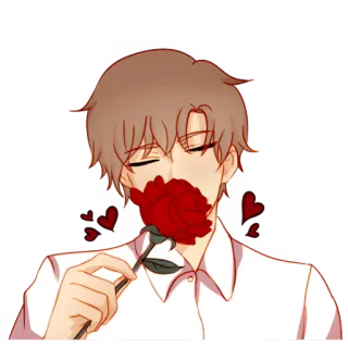 🌹 Аниме, Парень, Роза, Сердечки, Любовь, Романтика telegram sticker