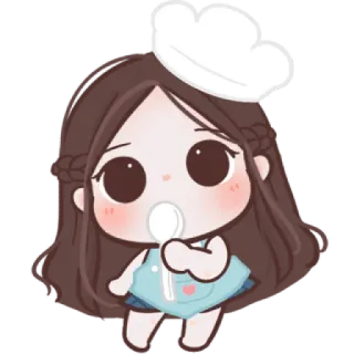🧸 dessin animé, chef, cuisinier, mignon, fille, cuillère, kawaii telegram sticker