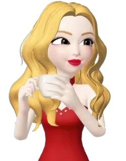 ☕️ zepeto, avatar, cabelo loiro, vestido vermelho, café, chá telegram sticker