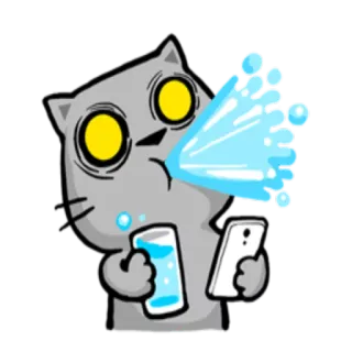 😨 cat, drinking, water, smartphone, cartoon, sticker telegram sticker