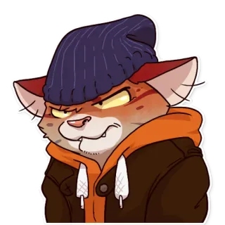 😾 chat, animal, dessin animé, autocollant, poilu, personnage, chapeau, orange telegram sticker