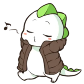 🎼 dinossauro, fofo, kawaii, desenho animado, animal, verde, branco whatsapp sticker