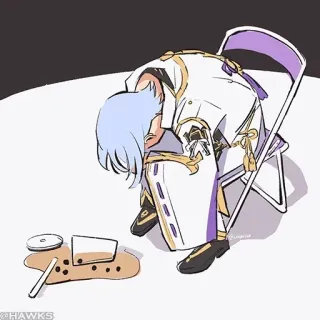 💠 müde, traurig, Getränk verschüttet, Stuhl, Anime Stil, erschöpft whatsapp sticker
