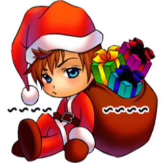 😐 navidad, santa claus, regalos, fiestas, anime, chibi, dibujos animados whatsapp sticker