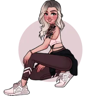 😁 donna, ragazza, persona, fitness, tatuaggio, moda, cartone animato, illustrazione telegram sticker