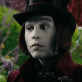 🎩 Willy Wonka Charlie and the Chocolate Factory Willy Wonka, Johnny Depp, Schokolade, Süßigkeiten, Hut, Film, Film, Charakter telegram sticker