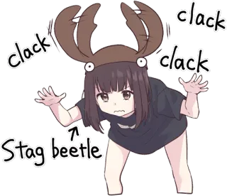 🦂 clack
Stag beetle Anime, Meisje, Hertenkever, Dier, Cartoon whatsapp sticker