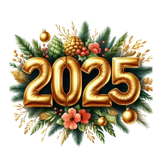 🤘 2025 2025, ปีใหม่, การเฉลิมฉลอง, วันหยุด, เทศกาล, สีทอง, ลูกโป่ง, ปี whatsapp sticker
