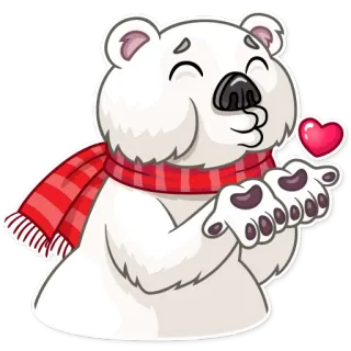 😘 Eisbär, Bär, Schal, Herz, Kuss, süß, Cartoon, Tier telegram sticker