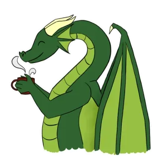 😜 Drache, Cartoon, Grün, Fantasy, Niedlich, Tee, Kaffee, Tier whatsapp sticker