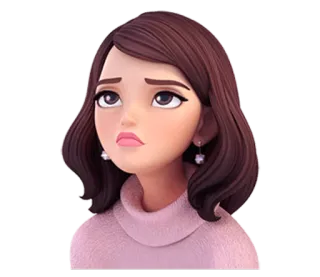 😟 Dibujo animado, Mujer, Retrato, Triste, Pensativa telegram sticker