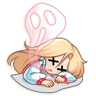 😵 hantu, gadis, lelah, mati, gambar, stiker telegram sticker