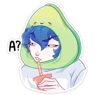 ❓ A? desenho animado, anime, abacate, bebida, fofo, pergunta, adolescente whatsapp sticker