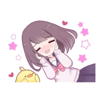 🌟 Chica anime, Dibujo animado, Lindo, Feliz, Kawaii, Corazones, Estrellas telegram sticker