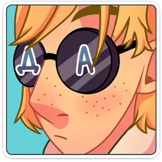 👍 AA blonde hair, sunglasses, freckles, cartoon, character telegram sticker