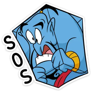 🆘 Genie Aladdin SOS Kartun, Disney, Usang, Tolong, Jin, SOS telegram sticker