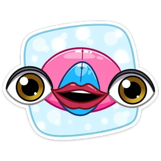 👀 cartoon, eyes, mouth, face, sticker, pink, blue whatsapp sticker