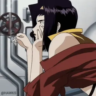 🚬 Faye Valentine Cowboy Bebop anime, space, bounty hunter, cigarette, smoking, cowboy bebop telegram sticker