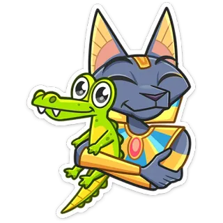 🐊 cat, crocodile, hug, cute, animal, cartoon telegram sticker