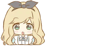 😯 garota anime, fofa, chibi, desenho animado, kawaii, cabelo loiro, laço whatsapp sticker