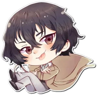 😛 Dazai Osamu Bungou Stray Dogs Anime, Naklejka, Manga, Dazai Osamu, Bungou Stray Dogs, Chibi, Postać, Fanart telegram sticker
