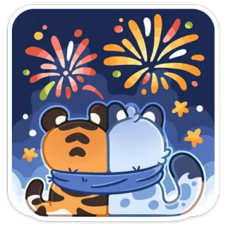🥳 สัตว์, ฉลอง, ดอกไม้ไฟ, น่ารัก, คาวาอิ, การ์ตูน, ภาพประกอบ whatsapp sticker