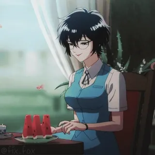 😋 动漫, 女孩, 西瓜, 咖啡厅, 微笑 telegram sticker