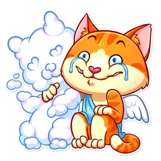 👫 고양이, 천사, 슬픈, 구름, 스티커, 우는 whatsapp sticker