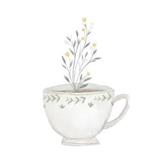 ☕ цветок, чашка чая, растение, цветочный, акварель, милый, листья telegram sticker