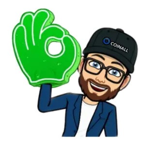 👌 COINALL hombre, barba, gafas, dedo de espuma, gesto OK, COINALL, sombrero whatsapp sticker