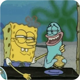 😴 Spongebob Squarepants Spongebob, cartoon, friendship, burger, nickelodeon, smiling, happy whatsapp sticker