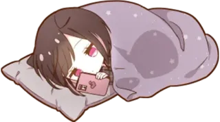 🌟 睡眠, アニメ, 枕, 毛布, 女の子, ちび, かわいい telegram sticker