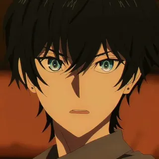 🕳 anime, personaje, retrato, ojos azules, pelo oscuro whatsapp sticker