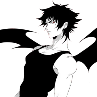 😒 anime, black hair, male, red eyes, tank top telegram sticker