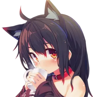 ☕️ Anime Mädchen, Katzenohren, Kawaii, Süß, Kaffee, Cartoon, Digitale Kunst telegram sticker