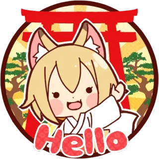 😀 Hello 안녕하세요, 인사, 애니메이션, 귀여운, 여우 귀 telegram sticker