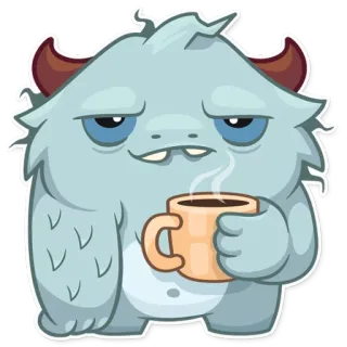 ☕ mostro, caffè, carino, assonnato, cartone animato whatsapp sticker